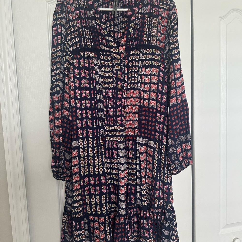 Anthropologie Black Floral Patchwork Long-Sleeve Tiered Dress